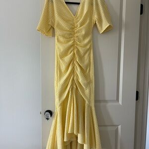 STAUD Yellow Gingham High Low Dress